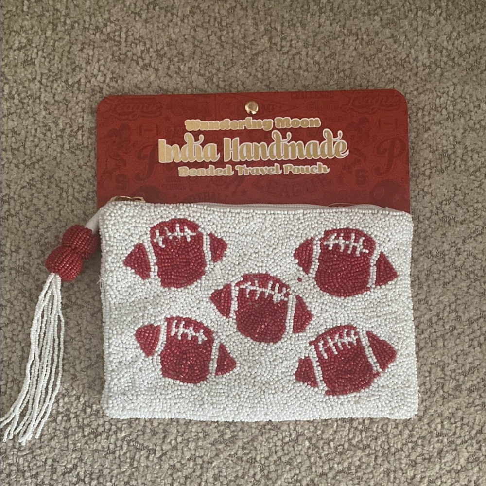Wandering Moon Beaded Football Clutch - White & Red